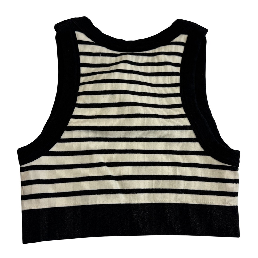 Aerie OFFLINE Crop Top Womens Small Black Striped Seamless Ribbed Athletic - Picture 3 of 9